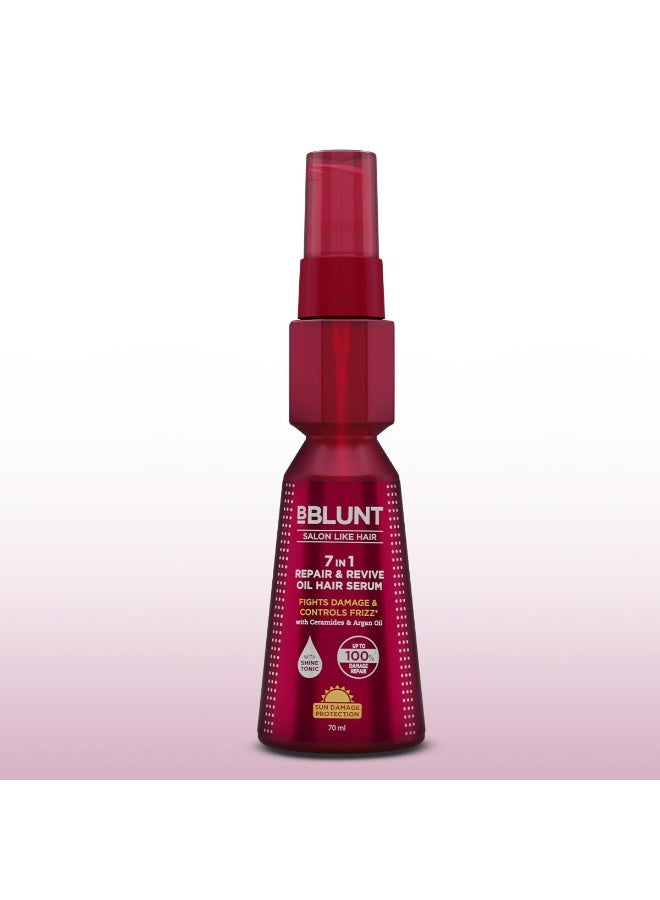 BBLUNT 7 in 1 Repair & Revive Oil Hair Serum for Upto 100% Damage Repair - 70 ml | Addresses 7 Signs of Hair Damage | Enriched with Ceramides & Argan Oil | For Men & Women - Image 1